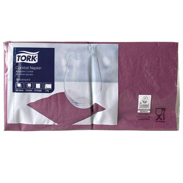 Image de SERVIETTE COCKTAIL TORK 2PLIS AUBERGINE (FST24X24CM)X200
