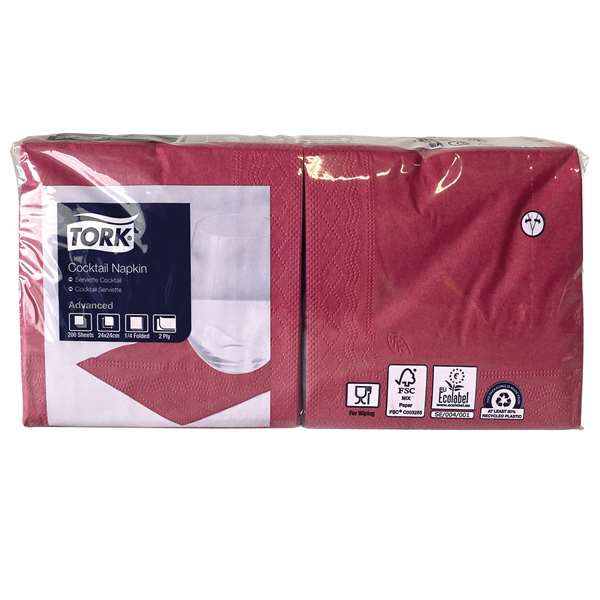 Image de SERVIETTE COCKTAIL TORK 2PLIS BORDEAUX (FST24X24CM)X200