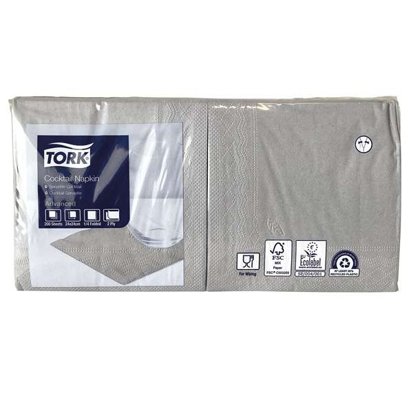 Image de SERVIETTE COCKTAIL TORK 2PLIS GRIS CLAIR (FST24X24CM)X200