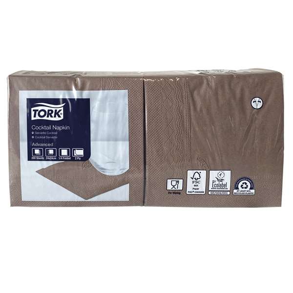 Image de SERVIETTE COCKTAIL TORK 2PLIS MARRON (FST24X24CM)X200