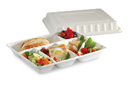 PLATEAU REPAS BAGASSE BLANC SELFIPACK 5 COMP X50