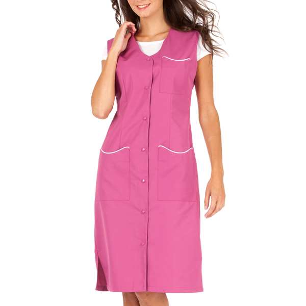 Image de LAURENE SANS MANCHE POLY 65%-COT35% ROSA/BLANC T1