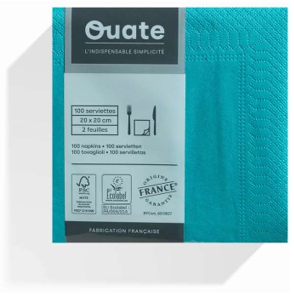 Image de SERVIETTE OUATE TURQUOISE 2P 20X20CM X1800