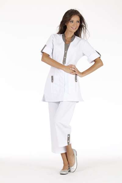 Image de ALBANE BLANC/TAUPE MT 65% POLYCOTON-35% COTON T5