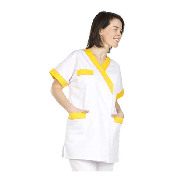 Image de BLOUSE BYZANCE MC COT35%/POLY65% BLANC-JAUNE T2