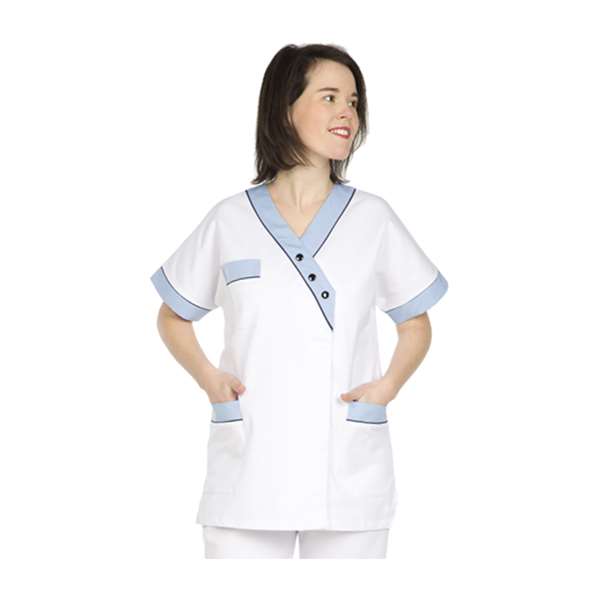 Image de BLOUSE BYZANCE MC COT35%/POLY65% BLANC-BLEU T4