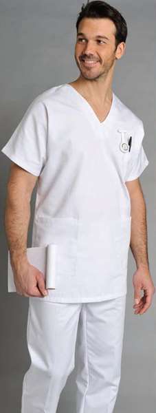 Image de TUNIQUE HOMME FRANCOIS MC BLANCHE POLY/COT UNI 210GRS T3