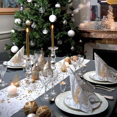 CHEMIN DE TABLE NOEL CELIBIO VOLUTE ARGENT 0.30X12M