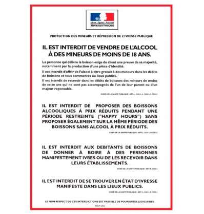 Image de PANCARTE AFFICHAGE OBLIGATOIRE DEBIT BOISSON (FTS.210X297MM)