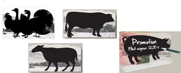 Image de KIT 4 CHEVALETS (BOEUF/PORC/AGNEAU/VOLAILLE) FUNNY (30X18CM)