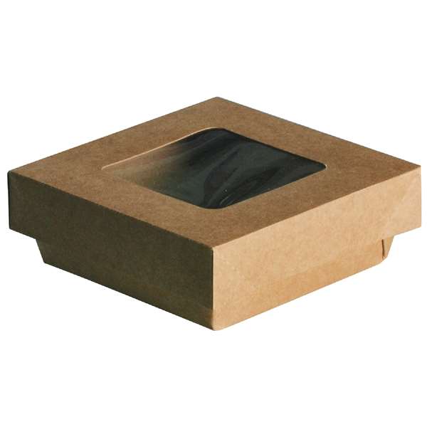 Image de BOITE SALADE KRAFT BRUN+COUV FENETRE (FTS95X95MMH.40MM)X25