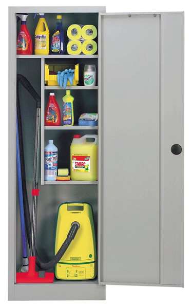 Image de ARMOIRE A BALAI 1PORTE METALLIQUE DEMONTABLE GRIS LONG.600MM