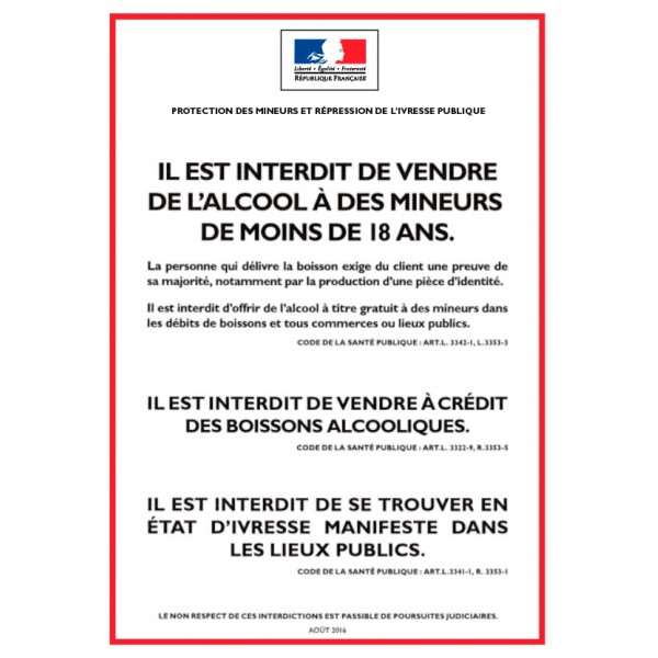 Image de PANCARTE PVC A4 'INTERDICTION VENTE D'ALCOOL'(FTS.210X297MM)