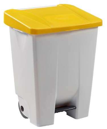Image de POUBELLE MOBILE A PEDALE - 80L - MOBILY - BLANC / JAUNE