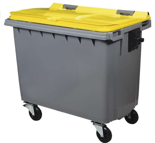 Image de CONTENEUR 4 ROUES 660L SANS BARRE VENTRALE-GRIS/JAUNE