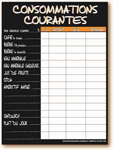 Image de PANCARTE 'CONSOMMATIONS COURANTES' ORANGE (FTS.300X400MM)