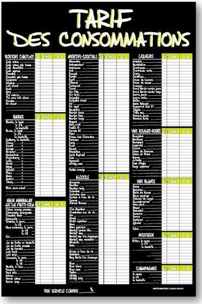 Image de PANNEAU A CRAIE 'TARIFS DES CONSOMMATIONS' VERT (FTS40X60CM)