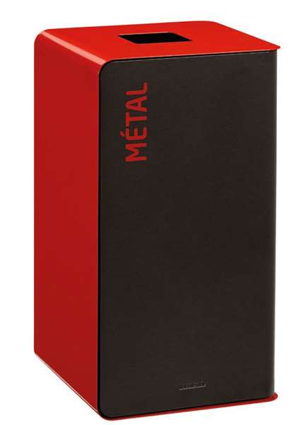 Image de BORNE TRI SELEC METAL +GLISSIERE 90L GRIS/ROUGE SANS SERRURE