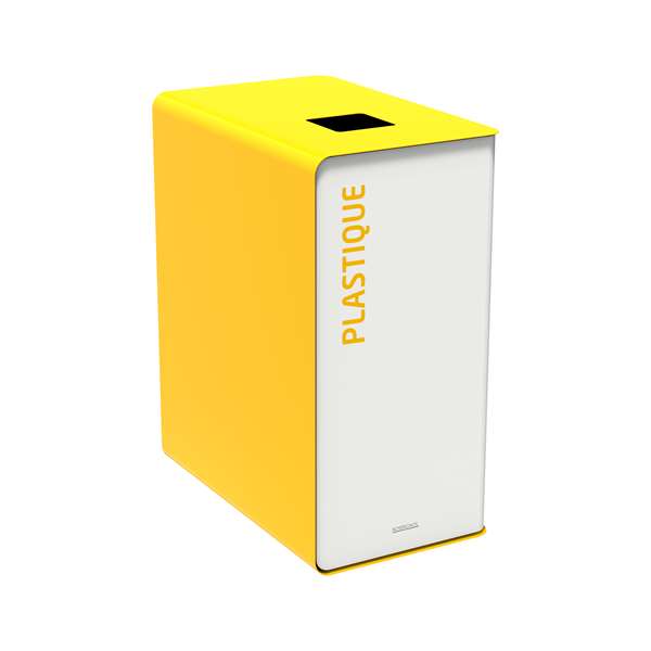 Image de BORNE DE TRI SELECTIF PLASTIQUE 65L BLANC/JAUNE SANS SERRURE