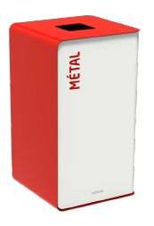 Image de BORNE TRI SELEC METAL +GLISSIERE 90L BLANC/ROUGE SANS SERRUR