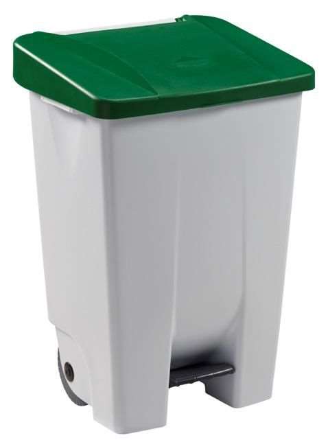 Image de POUBELLE MOBILE A PEDALE - 80L - MOBILY - BLANC / VERT