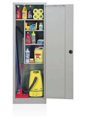 Image de ARMOIRE A BALAI MONOBLOC GRIS A SERRURE