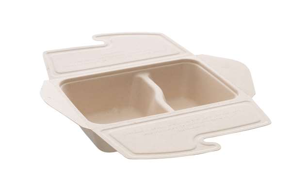 Image de BOITE RECTANGULAIRE BAGASSE 2 COMPART MEAL BOX 300/500ML X75