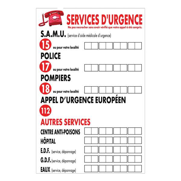 Image de PANNEAU ADHESIF SERVICES D'URGENCE (FTS20X30CM)