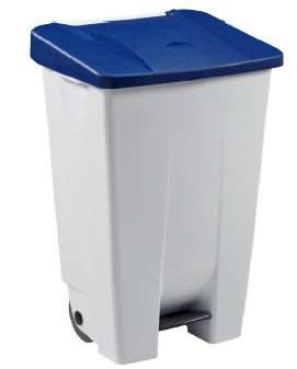 Image de POUBELLE MOBILE A PEDALE - 120L - MOBILY - BLANC / BLEU