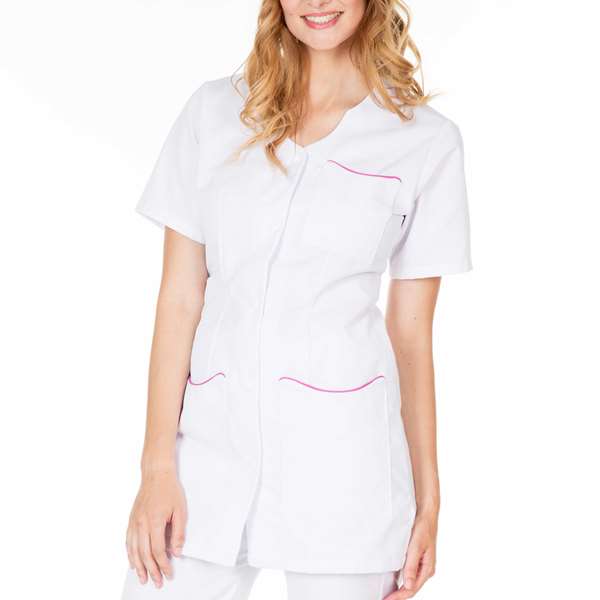 Image de LAURIE MANCHE COURTE BLANC/ROSA POLY65%-COT35% T1