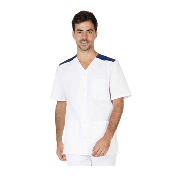 Image de TUNIQUE HOMME VALENTIN MC POLY/COT 65%/35% BLANC-MARINE T1