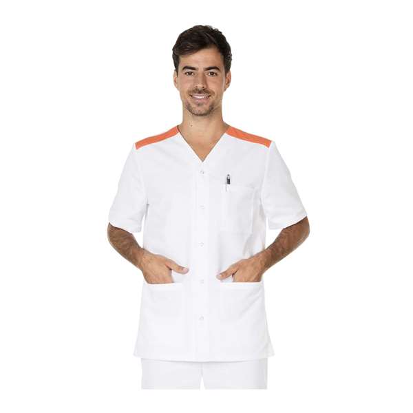 Image de TUNIQUE HOMME VALENTIN MC POLY/COT 65%/35% BLANC-CORAIL T2