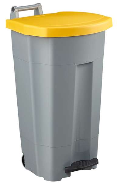 Image de POUBELLE MOBILE A PEDALE PLASTIQUE 90L-GRIS/JAUNE-BOOGY