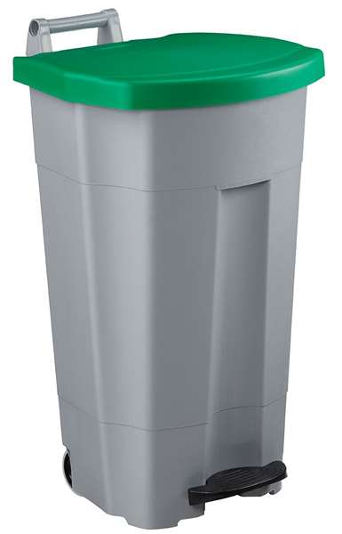 Image de POUBELLE MOBILE A PEDALE PLASTIQUE 90L-GRIS/VERT-BOOGY