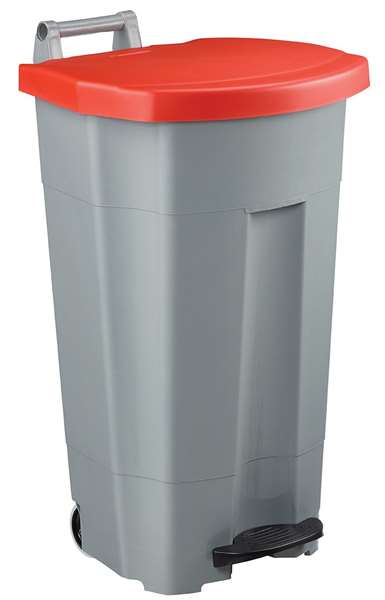Image de POUBELLE MOBILE A PEDALE PLASTIQUE 90L-GRIS/ROUGE-BOOGY