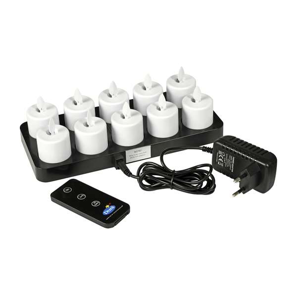 Image de KIT 10 LEDS A FLAMME VACILLANTES RECHARGEABLES BLANC CHAUD