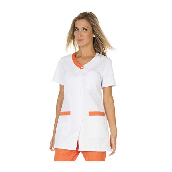 Image de BLOUSE VALENTINE MANCHE COURTE BLANC-CORAIL T3