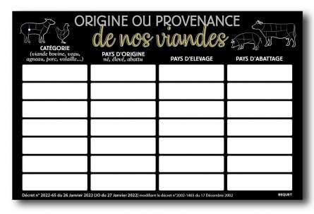 Image de PANNEAU 30X20CM ORIGINE VIANDE/BOVINE/PORC+BANDES ADHESIVE