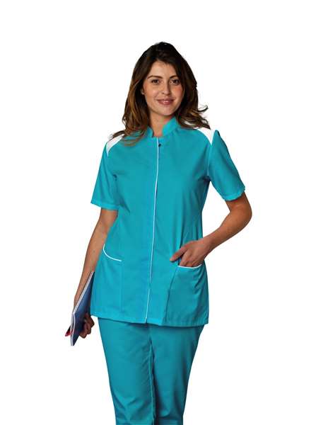 Image de TUNIQUE ADELE MANCHES COURTES BLEU CANARD/BLANC T0