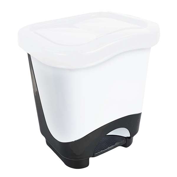 Image de POUBELLE A PEDALE PLASTIQUE ROMY BLANCHE ET NOIRE 13L