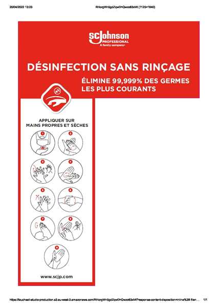 Image de AFFICHE POUR DISTRIBUTEUR 'DESINFECTION SANS RINCAGE'(ROUGE)