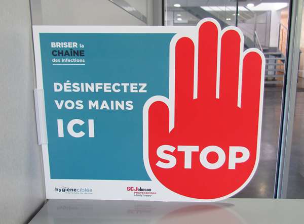 Image de AFFICHAGE POUR DISTRIBUTEUR 'STOP DESINFECTEZ VOS MAINS ICI'