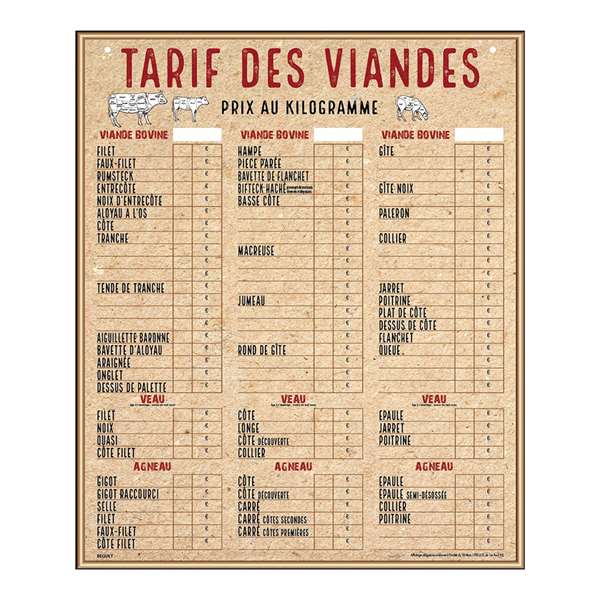 Image de PANNEAU TARIF BOUCHERIE DELUXE VBVA PLEXI (FTS.70X84CM)
