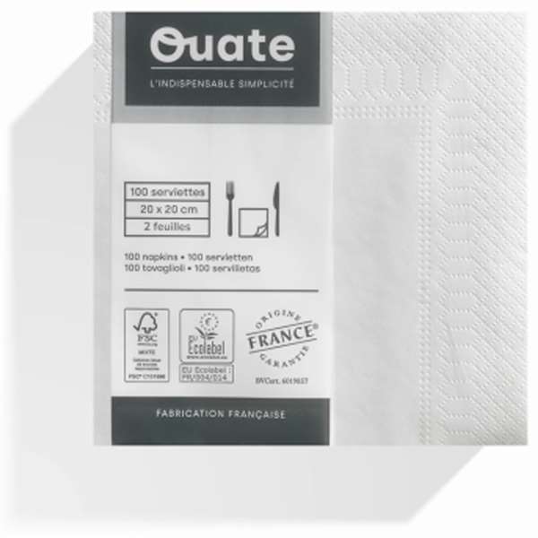 Image de SERVIETTE OUATE BLANCHE 2P 20X20CM X4000