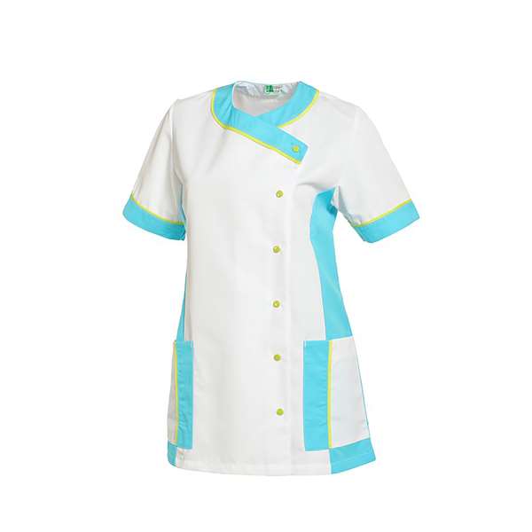 Image de AMELIE MANCHE COURTE BLANC/AZUR POLY65%-COT35% T5