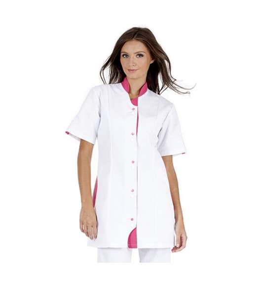 Image de TUNIQUE FEMME CLOTHILDE MC POLY/COT 65%/35% BLANC-FRAMBOISE