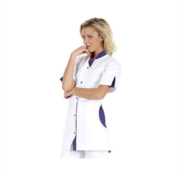 Image de TUNIQUE FEMME CLOTHILDE MC POLY/COT 65%/35% BLANC-PURPLE T3