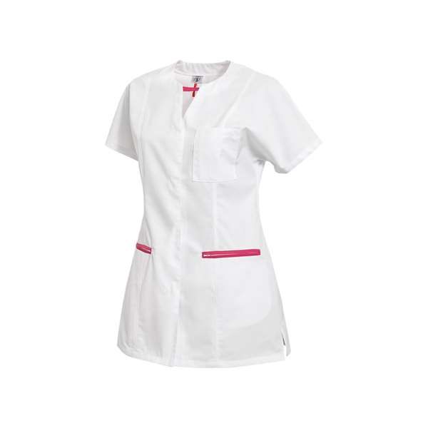 Image de TUNIQUE FEMME LOLITA MC POLY/COT 65%/35% BLANC-FRAMBROISE T0