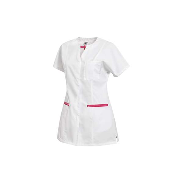 Image de TUNIQUE FEMME LOLITA MC POLY/COT 65%/35% BLANC-FRAMBROISE T6