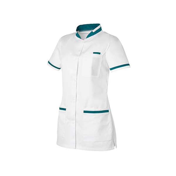 Image de TUNIQUE FEMME ANGELE MC POLY/COT 65%/35% BLANC-VERT OPALE T0